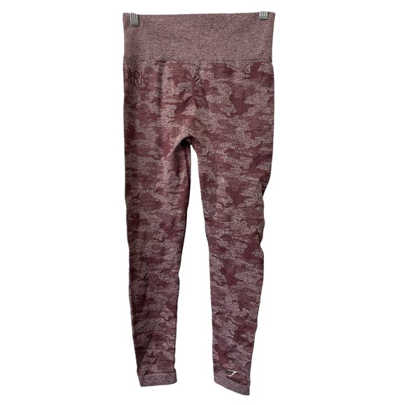 Gymshark Leggings Size Small Camo Print Seamless Stretch Burgundy Purple Workout - Picture 3 of 7